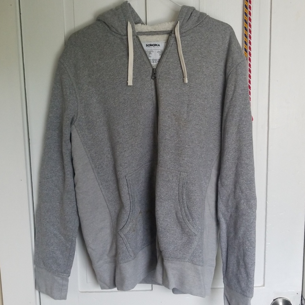 thick gray zipup with fluffy inside